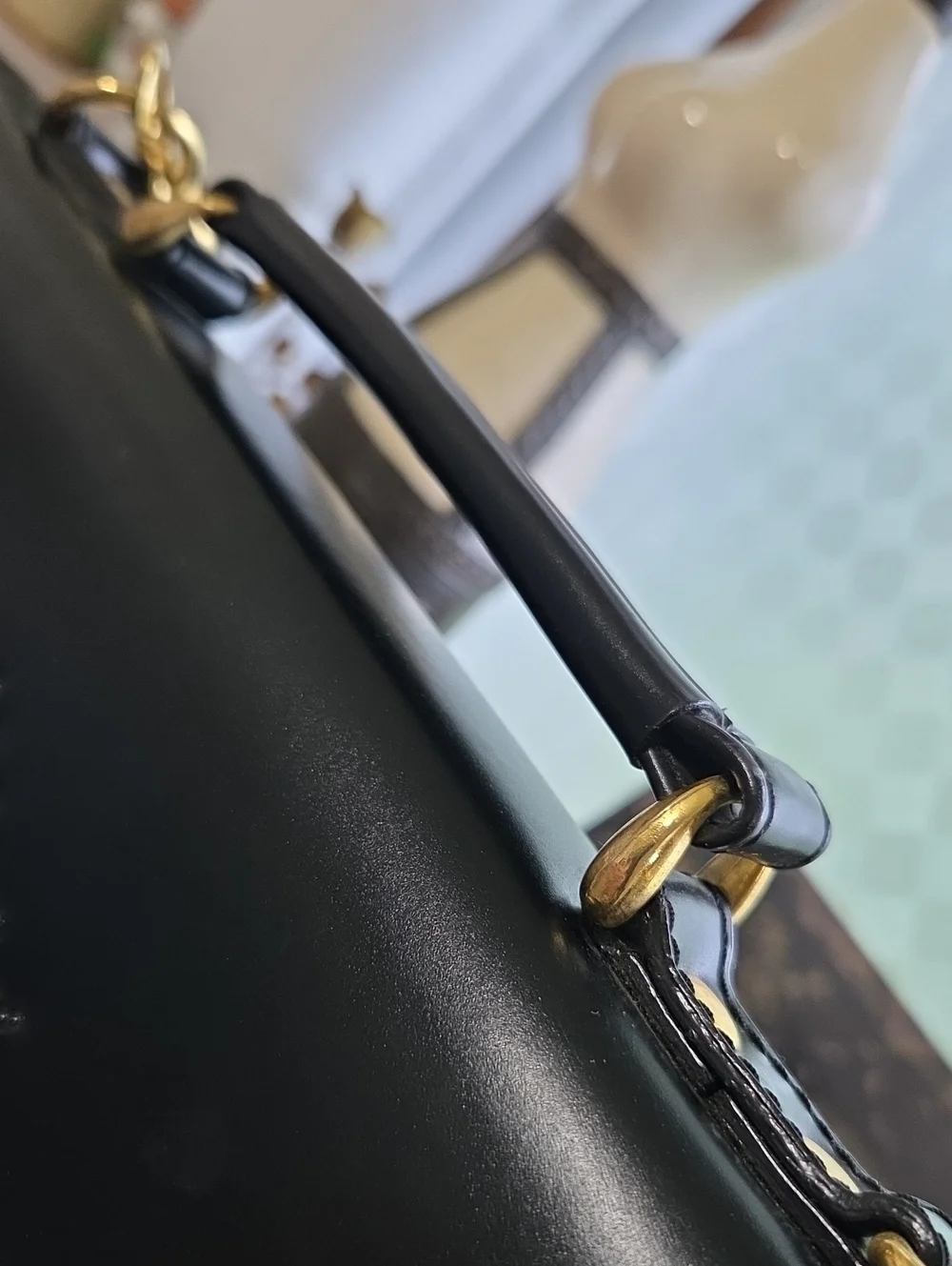 Black Women's Leather Briefcase/bag with Gold Hardware